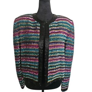 Vintage Niteline Multicolor Striped Fully Sequined &Beaded Evening Jacket Size L